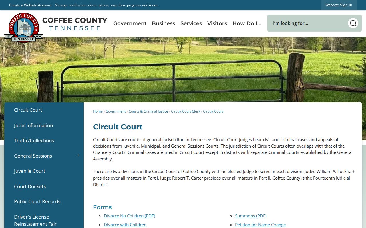 Coffee County criminal court cases Circuit Court divisions page