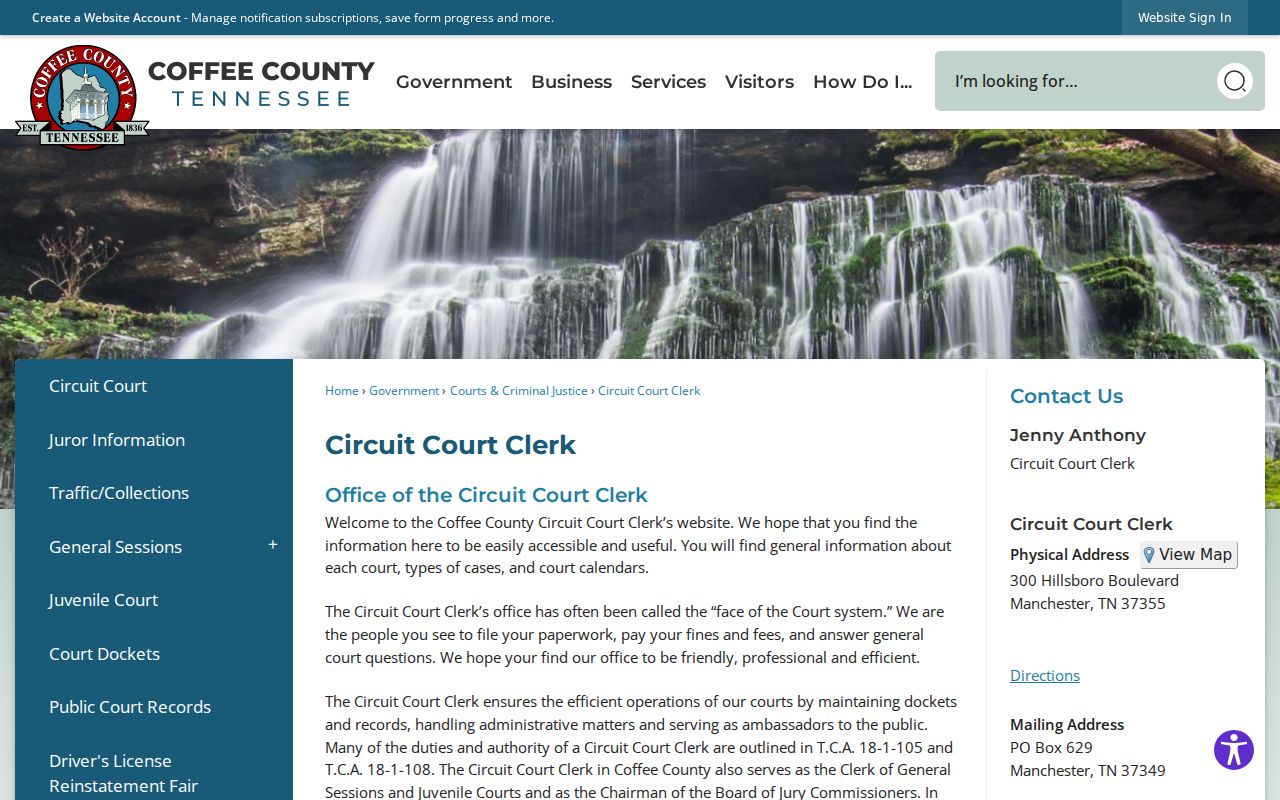 Coffee County criminal case records Circuit Court Clerk office page