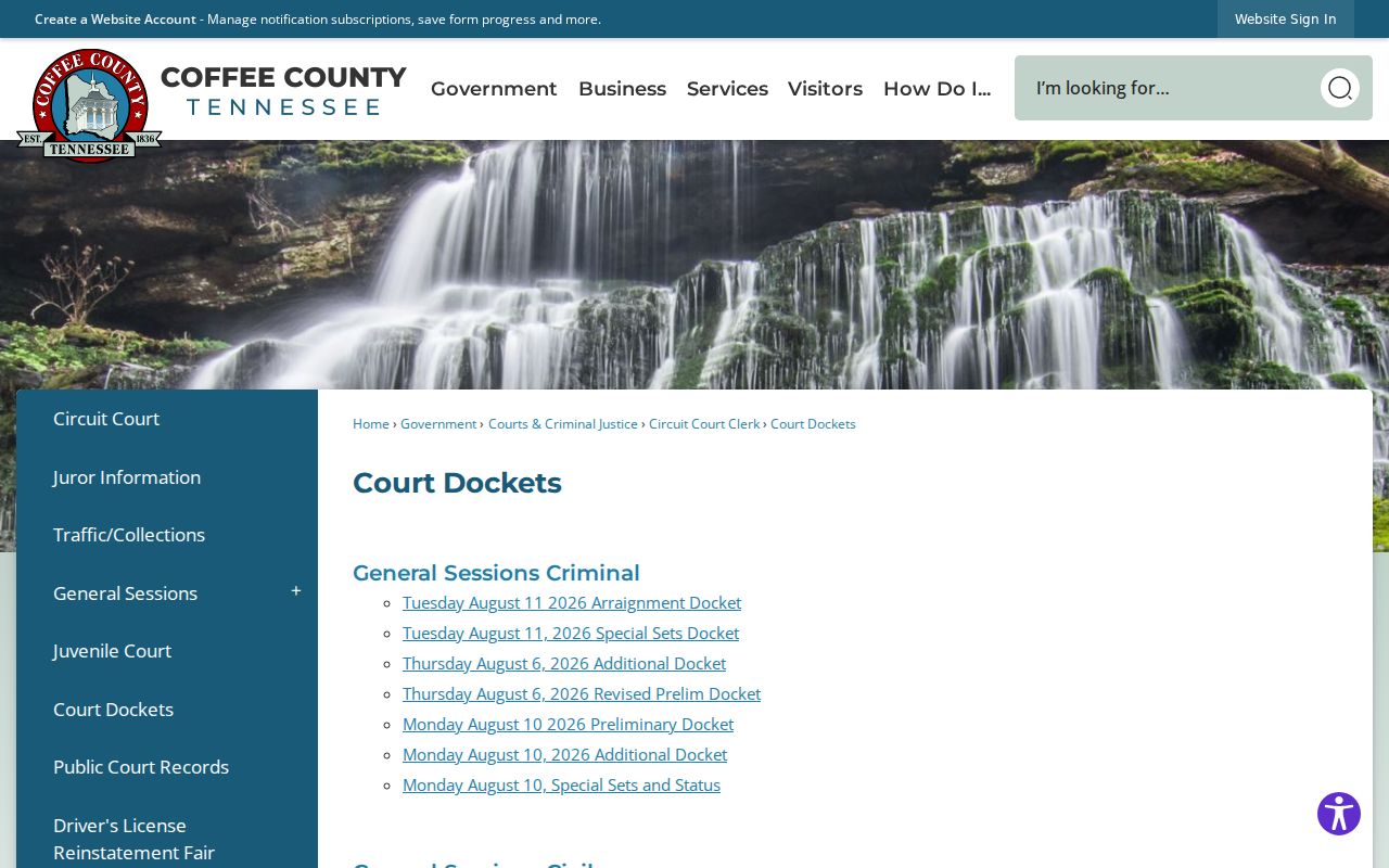 Coffee County criminal court case docket PDF listings