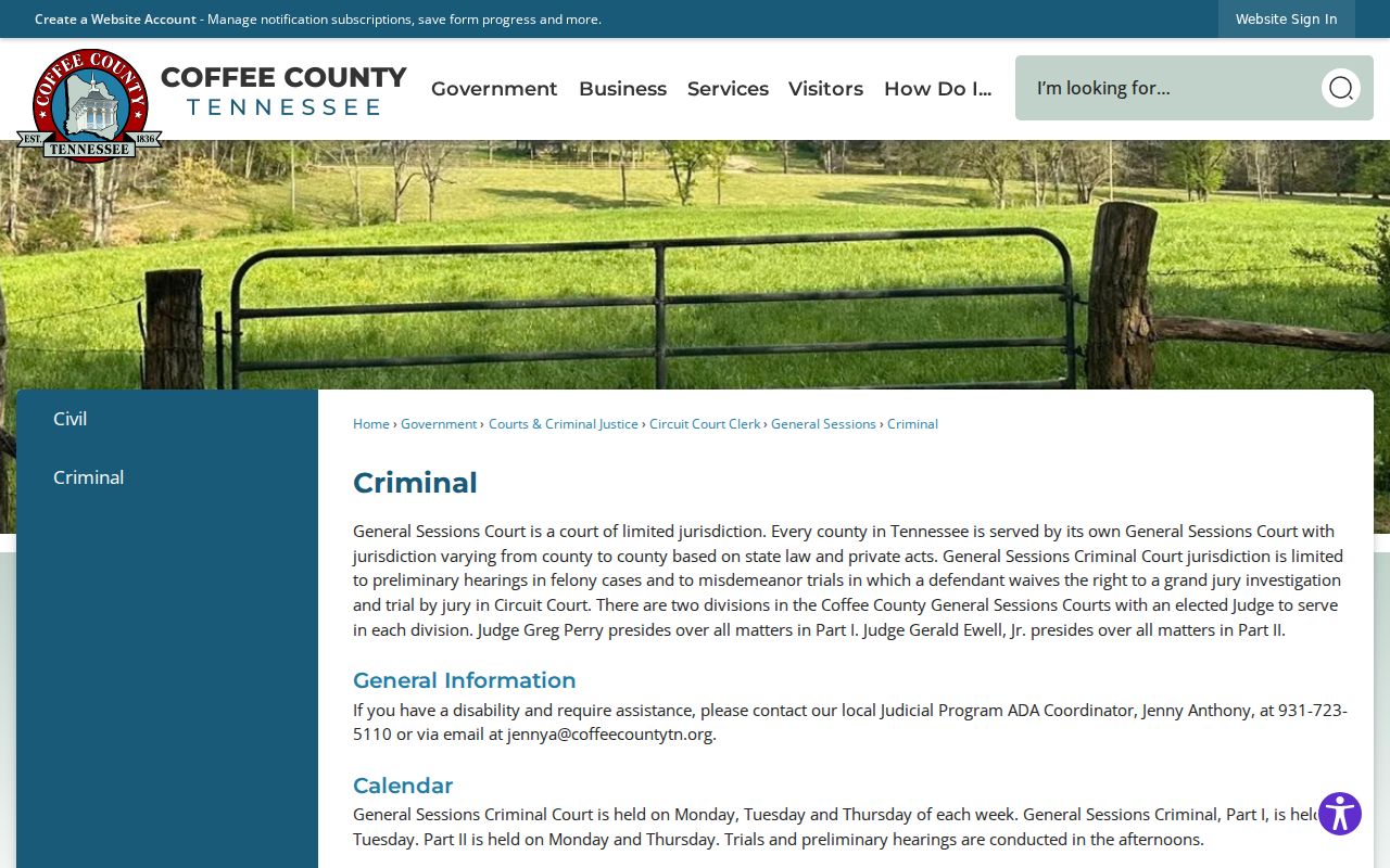 Coffee County criminal court cases General Sessions schedule