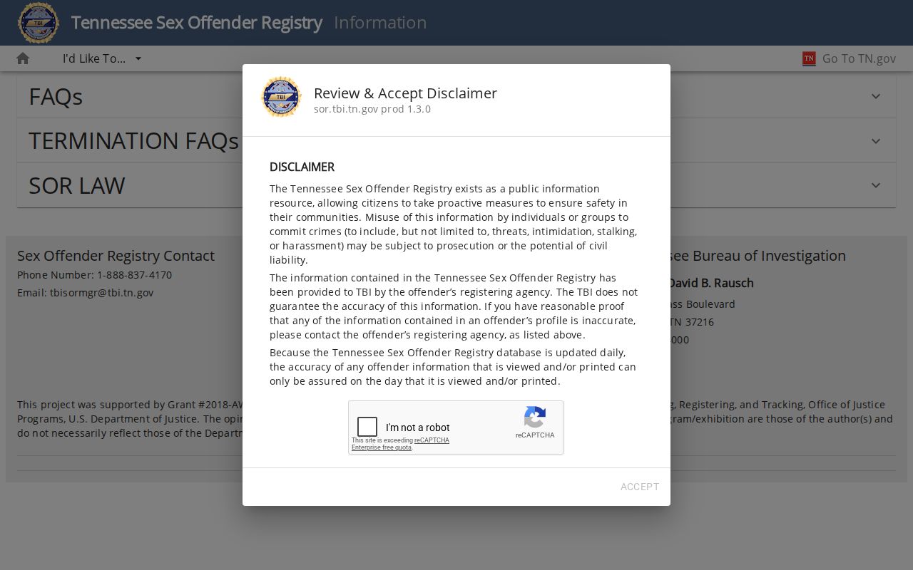 Coffee County sex offender registry information and accuracy notice