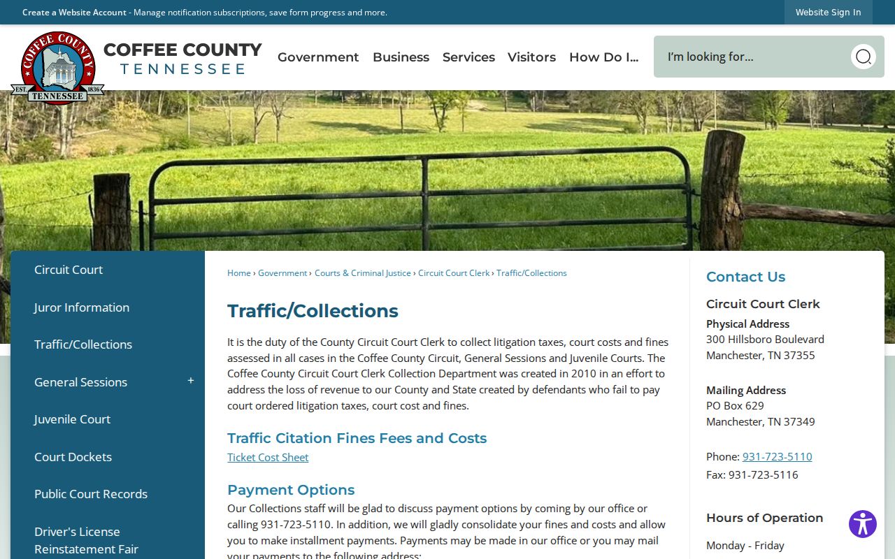 Coffee County criminal case Collections payment page