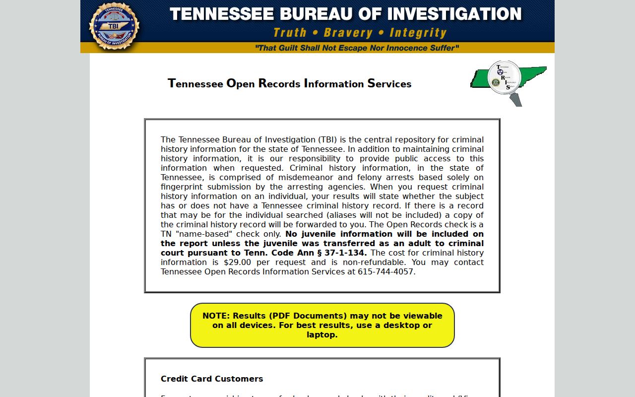 Coffee County criminal history TORIS search landing page